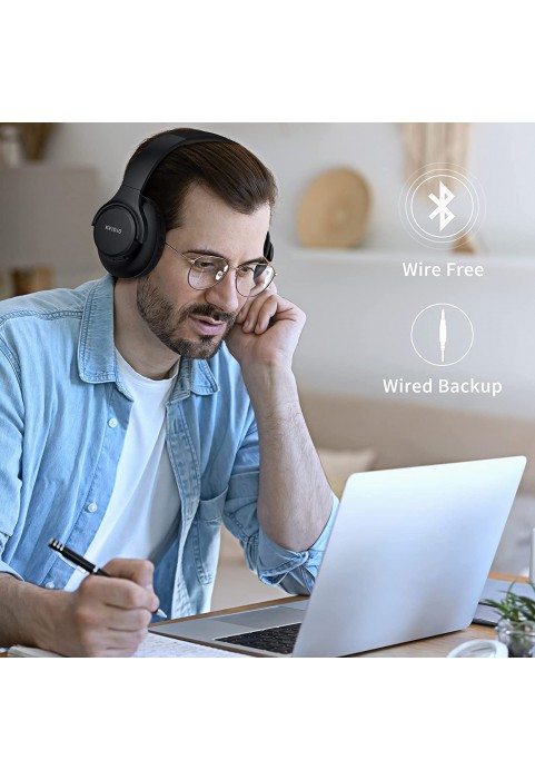 Bluetooth Headphones Over Ear,KVIDIO 55 Hours Playtime Wireless Headphones with Microphone,Foldable Lightweight Headset with Deep Bass,HiFi Stereo Sound for Travel Work Laptop PC Cellphone (Blue)